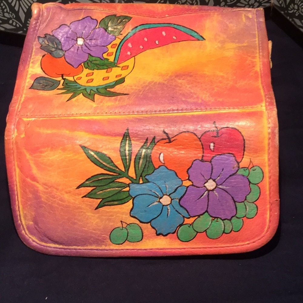 Vintage Tropical Hand Painted Leather clutch w…